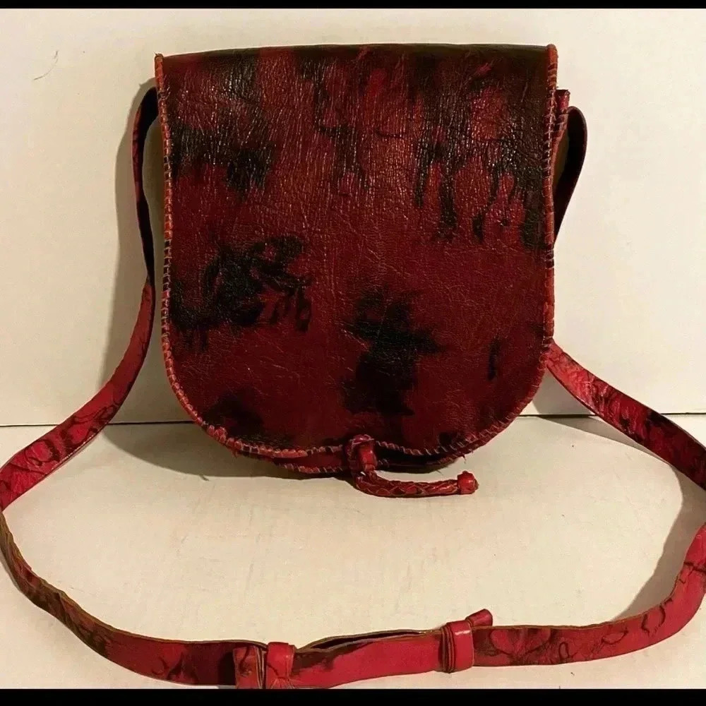 Handmade Tie-dye printed leather crossbody bag